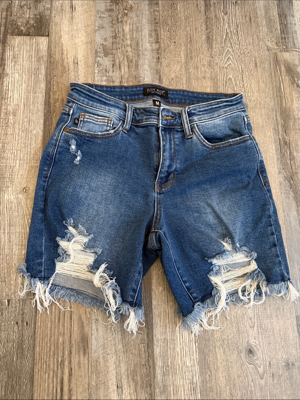 Judy Blue Medium Wash Distressed Denim Cutoff Shorts